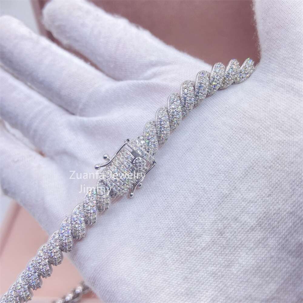 Buss Down Custom Fully Iced Out Vvs Moissanite Diamond 8mm 925 Sterling Silver Rope Chain Necklace Moissanite Cuban