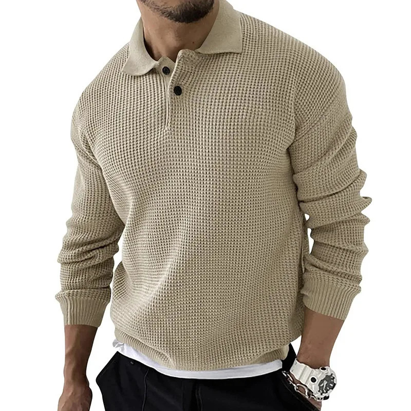 Autumn Winter Men's Sweater Knitted POLO Shirts Lapel Solid Color Knitted Pullover Social Streetwear Casual Business Men Clothin 240108