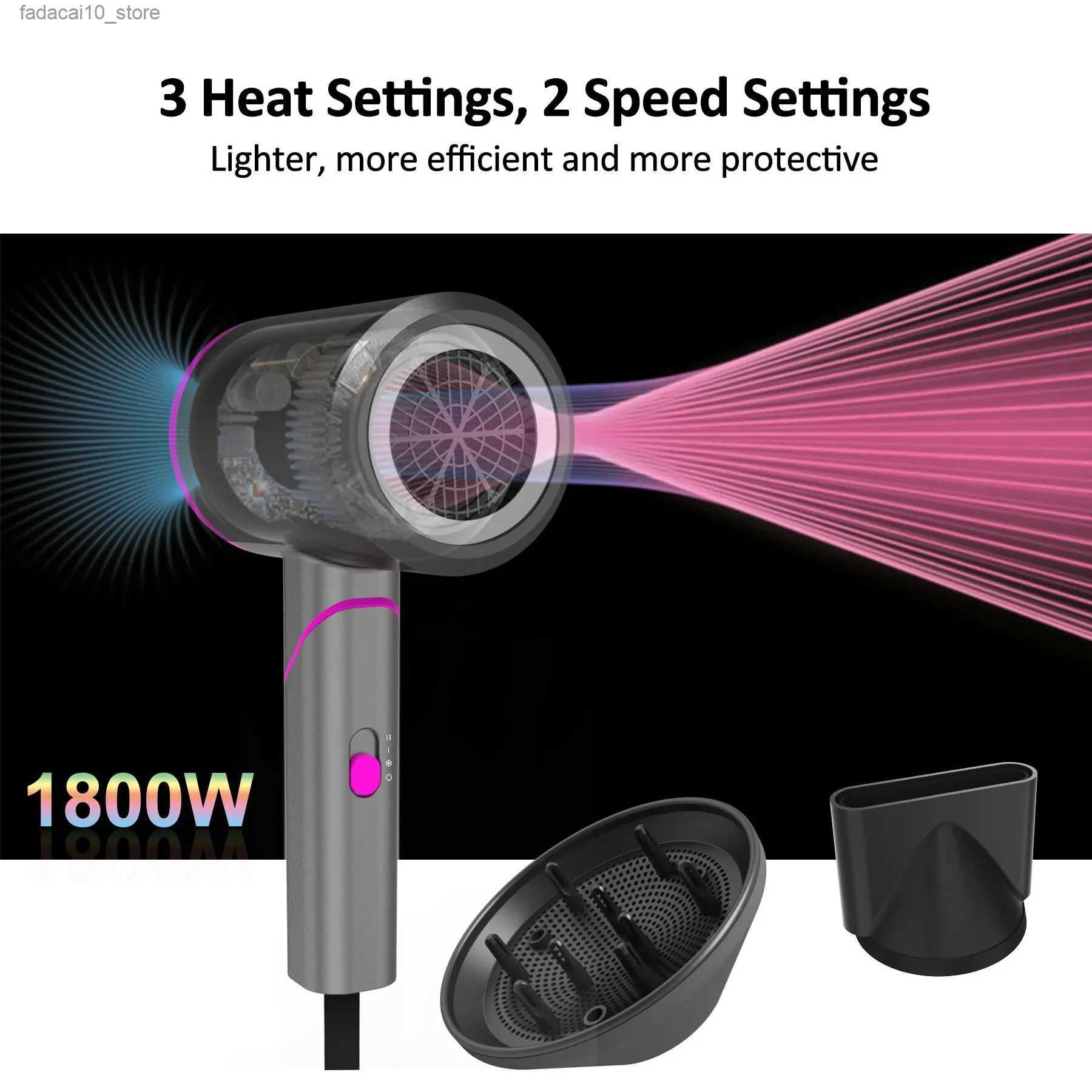 Hair Dryers ANGENIL Hair Dryer with Diffuser 1800W Lonic Blow Dryer Foldable Handle Travel Hair Dryer Constant Temperature Hair Care Q240109