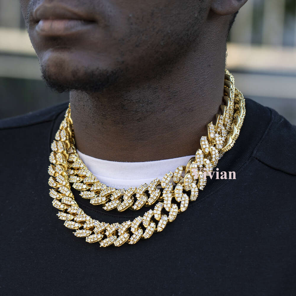 Hip Hop Iced Out Zircon Cuban Link Chain Bling Jewelry 925 Sterling Silver Jewelry Necklace Mens Necklaces