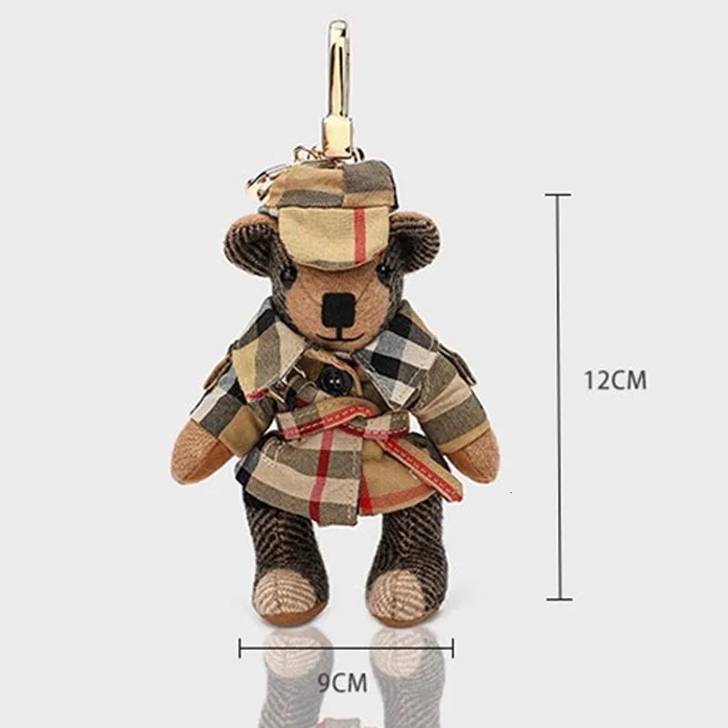 Plush Teddy Bear Keychain Ornament Cute Plaid Design Cashmere Wool Car Bag Decoration L250928EGA7