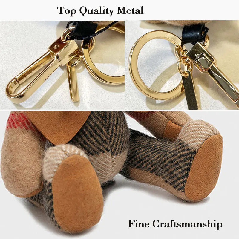 Plush Teddy Bear Keychain Ornament Cute Plaid Design Cashmere Wool Car Bag Decoration L250928EGA7