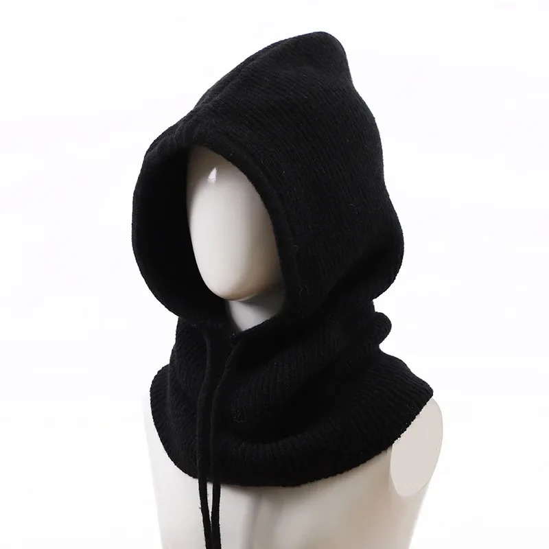 Unisex Adjustable Elastic Balaclava Cap Warm Ring Scarf Beanie Hat For Women Men Windproof Hooded Neck Collar Knitted Hat Bonnet 240109