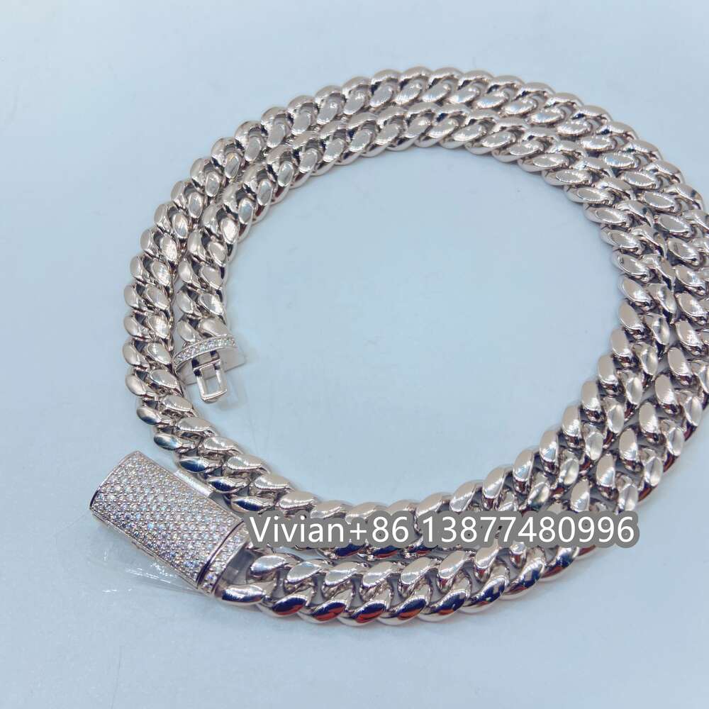 Ready to Ship Moissanite Clasp Lock Miami Thick 8mm Sterling Silver 925 Cuban Link Chain Necklace