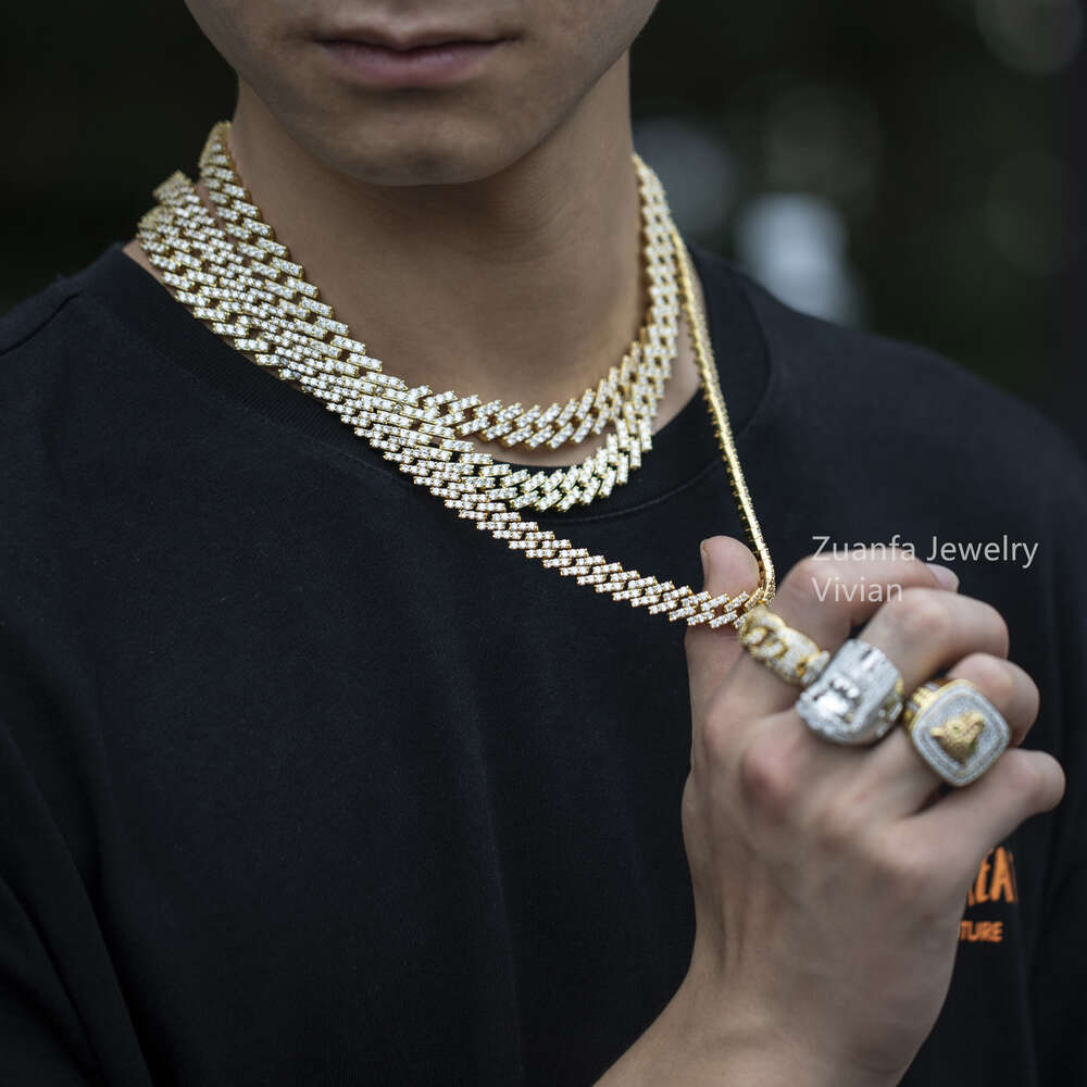 Custom 8mm 9mm 10mm 13mm 15mm Width 1 Row Vvs Moissanite Cuban Link Chain Jewelry Necklace Trendy Gold Men Necklace