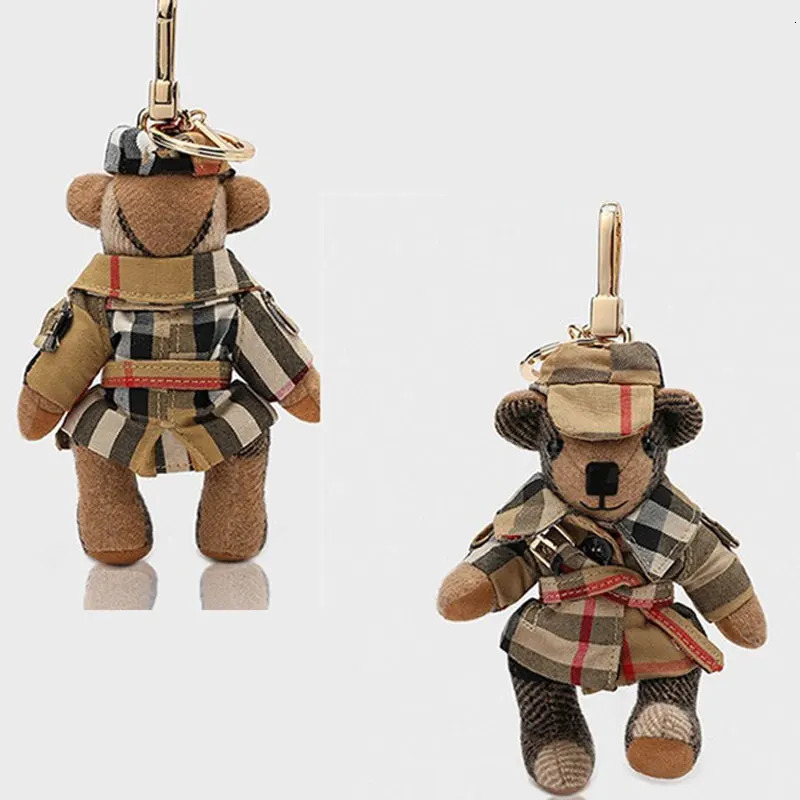 Plush Teddy Bear Keychain Ornament Cute Plaid Design Cashmere Wool Car Bag Decoration L250928EGA7