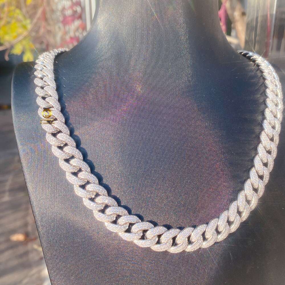 12mm 2 Row Classic Design Iced Out Vvs1 Moissanite Diamond Miami Cuban Link Chain