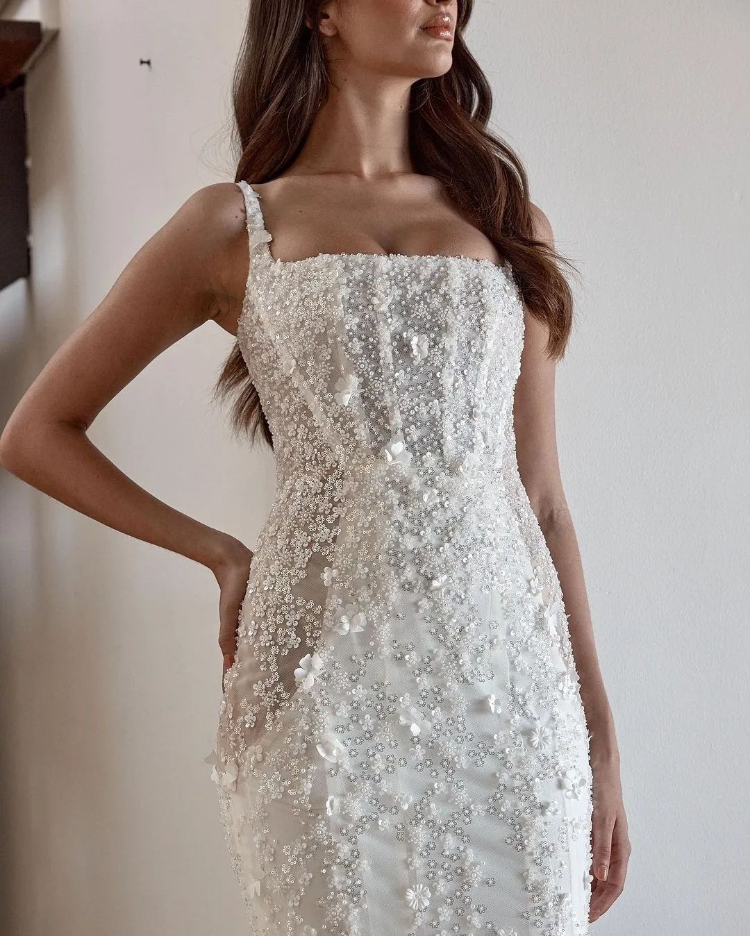 Simple Lace Mermaid Wedding Dresses Spaghetti Straps Bridal Gowns Sleeveless 3D Wer Backless Sweep Train Vestido De Novia 0219