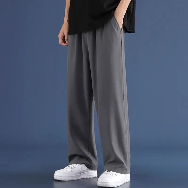 Men Ice Silk Sweatpants Drawstring Streetwear Harajuku Jogger Trousers Y2k Style Sport Gym Oversized Baggy Wide Leg Pants 8XL 240109