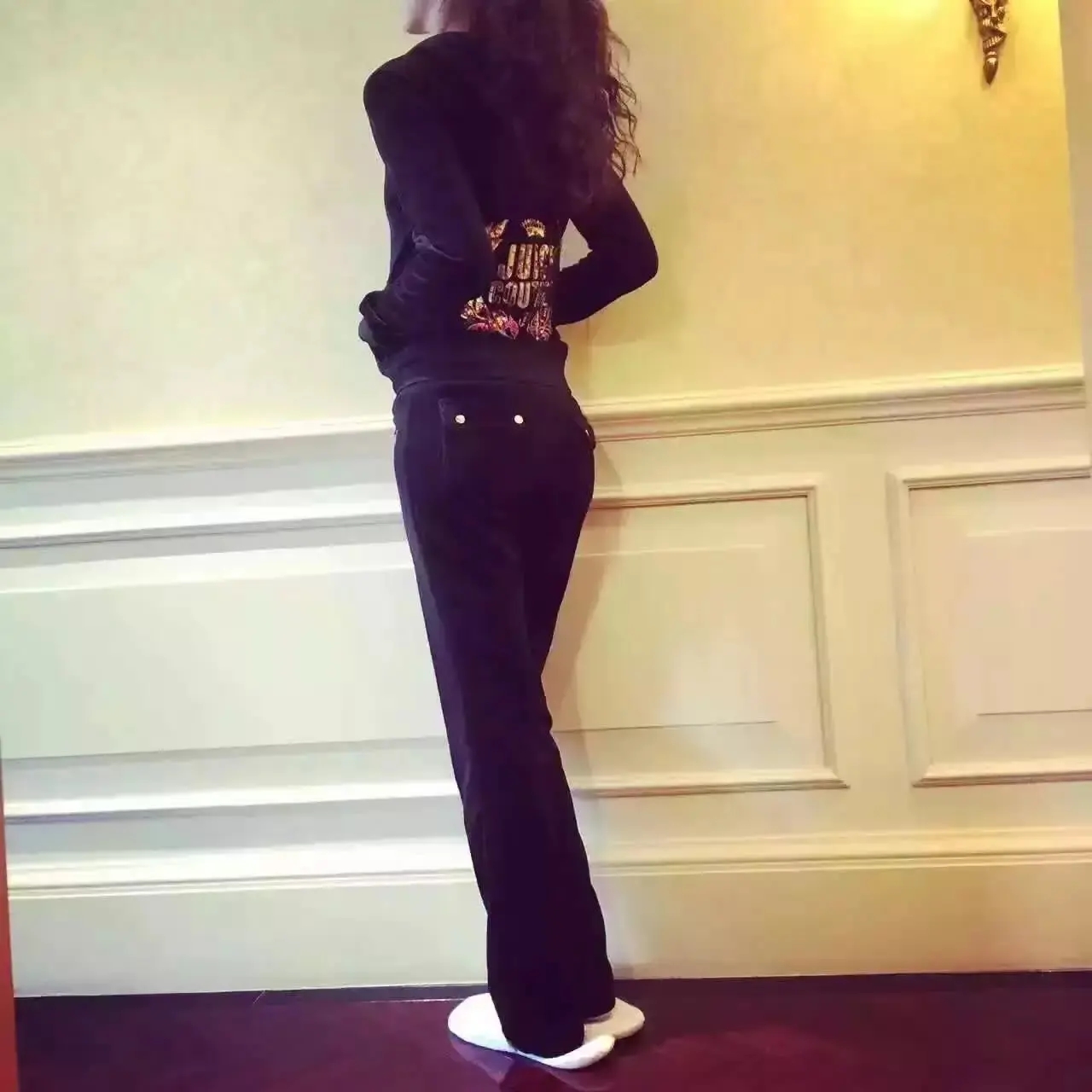 Juicy Casual Vintage Velvet 2 Piece Set Autumn Casual Tracksuit Long Sleeve Hoodie Sweatshirt With Sequins Women Trac