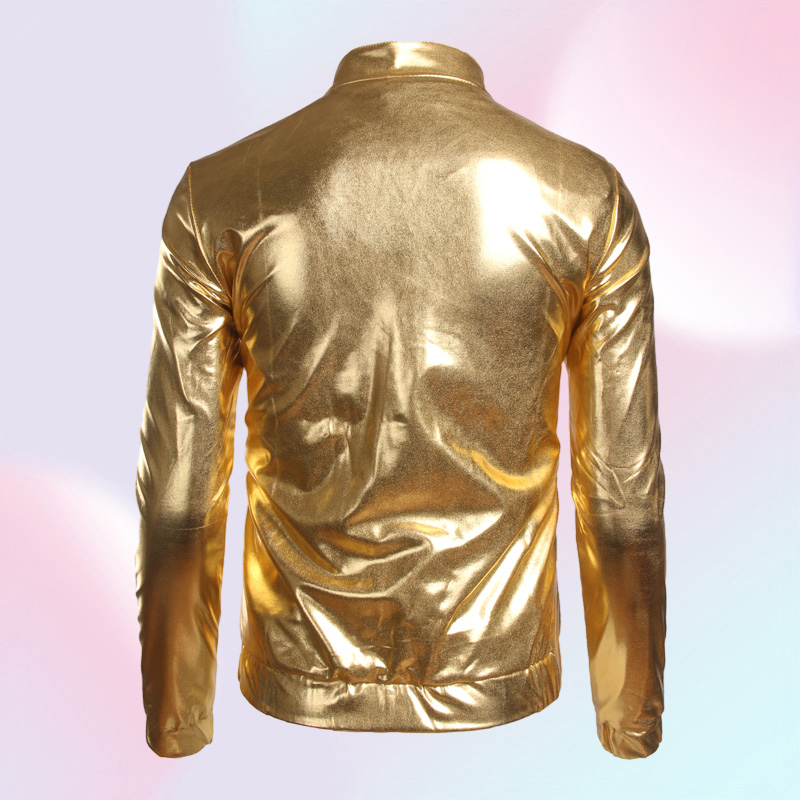 Whole Nightclub Trend Metallic Gold Shiny Jacket Men Veste Homme Fashion Brand FrontZip Lightweight Baseball Bomber Jacket B2129507