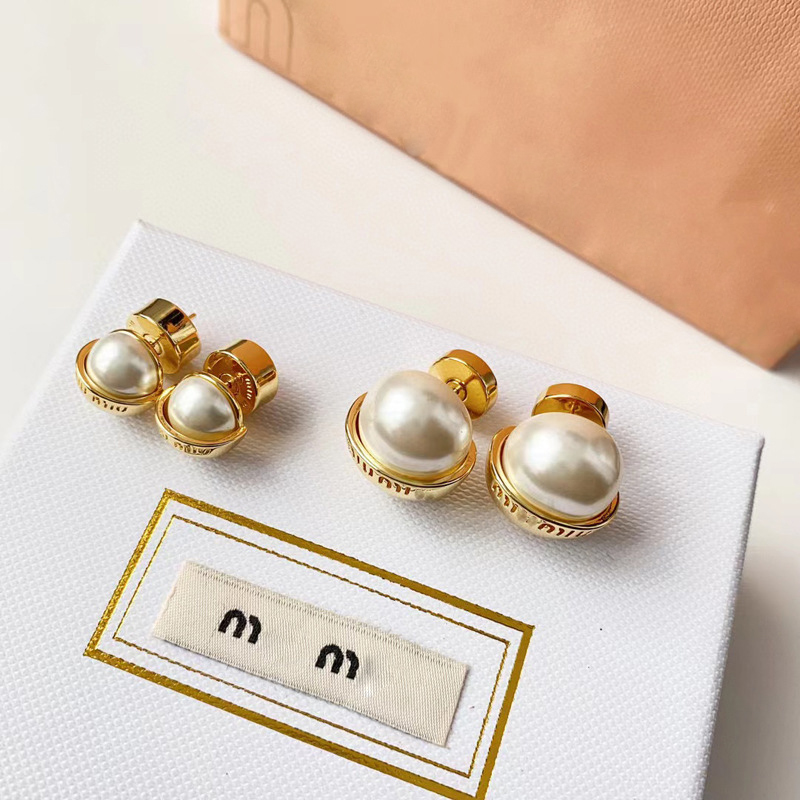 18k gold M brand letters designer earrings stud for women retro vintage luxury pearl round ball double side wear Chinese earring earings ear rings charm jewelry gift