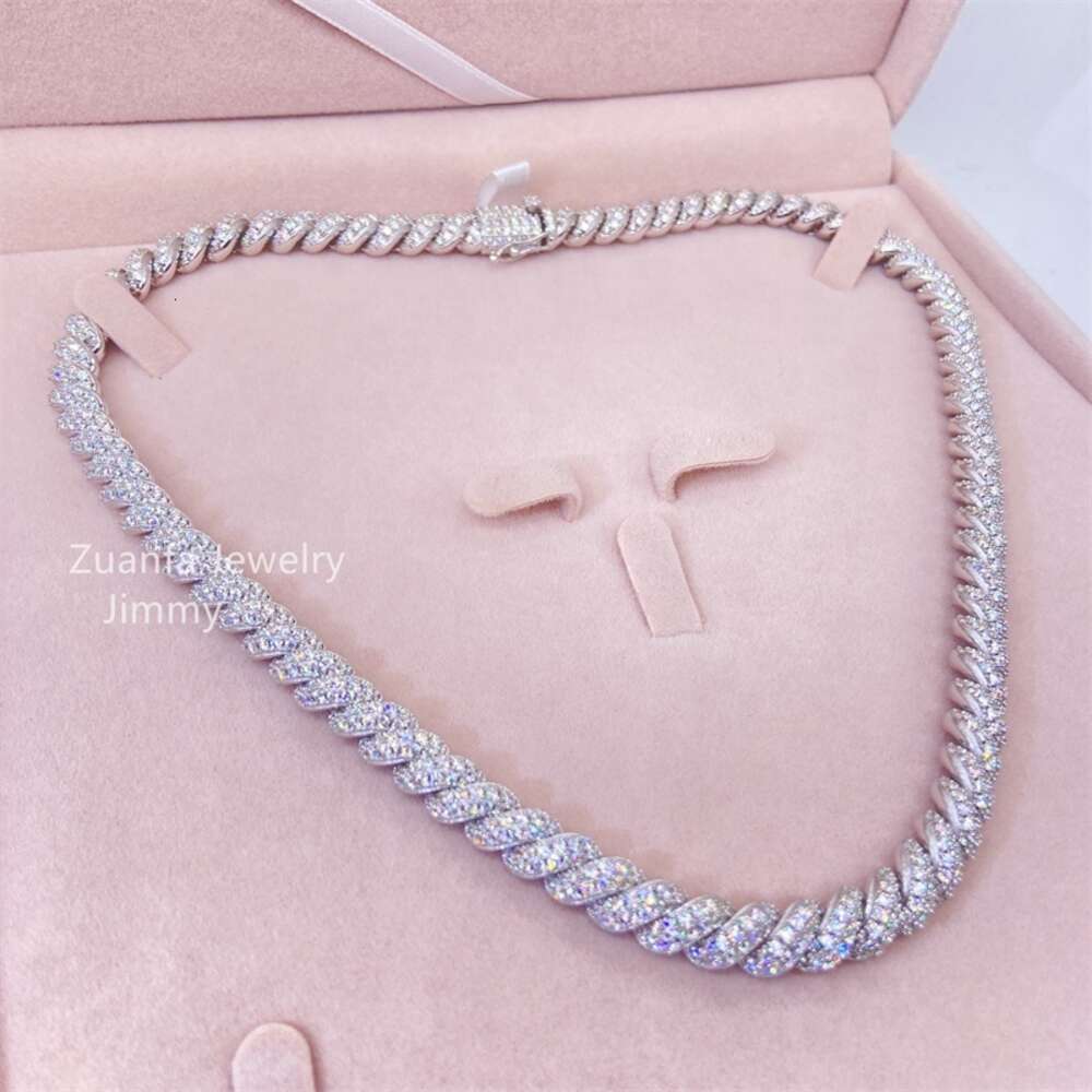 Buss Down Custom Fully Iced Out Vvs Moissanite Diamond 8mm 925 Sterling Silver Rope Chain Necklace Moissanite Cuban