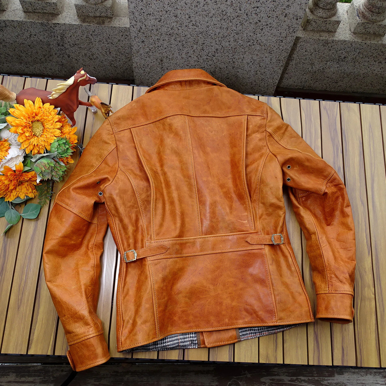 YR.Men Rider Vintage Amber tanned horsehide jacket.classic casual soft real leather coat.slim fit leather cloth 240108