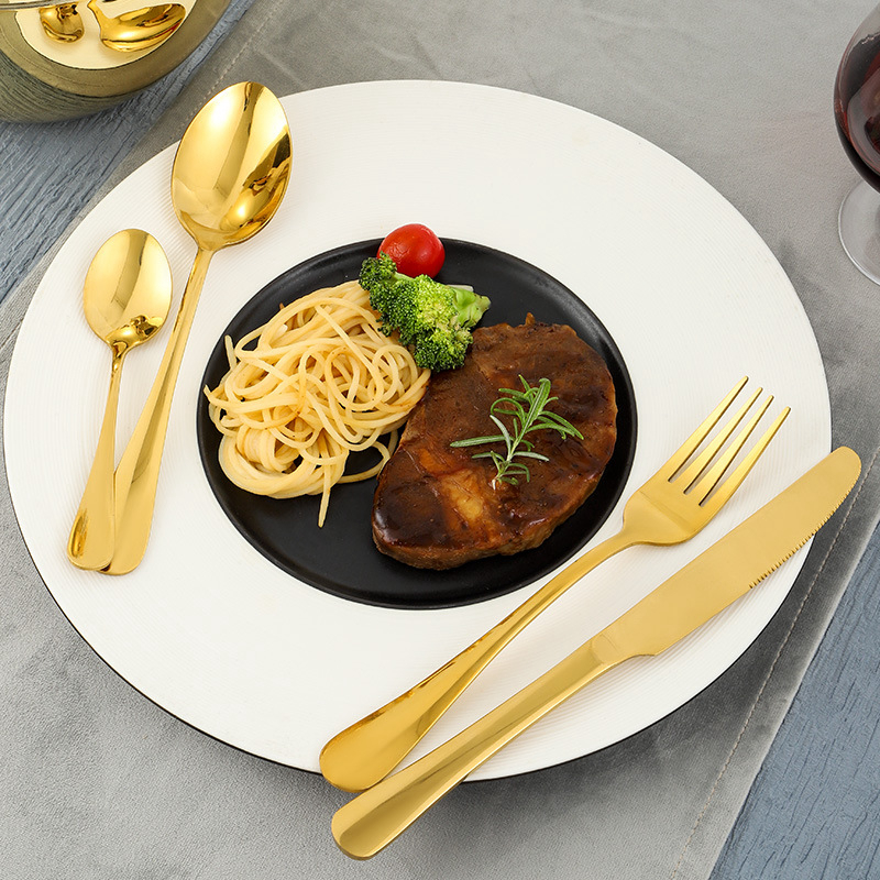 4Pcs/Set Gold Flatware Set Stainless Steel Silverware Cutlery Set Tableware Western Dinnerware Golden Fork Spoon Knife Steak Kitchen Utensil W0167