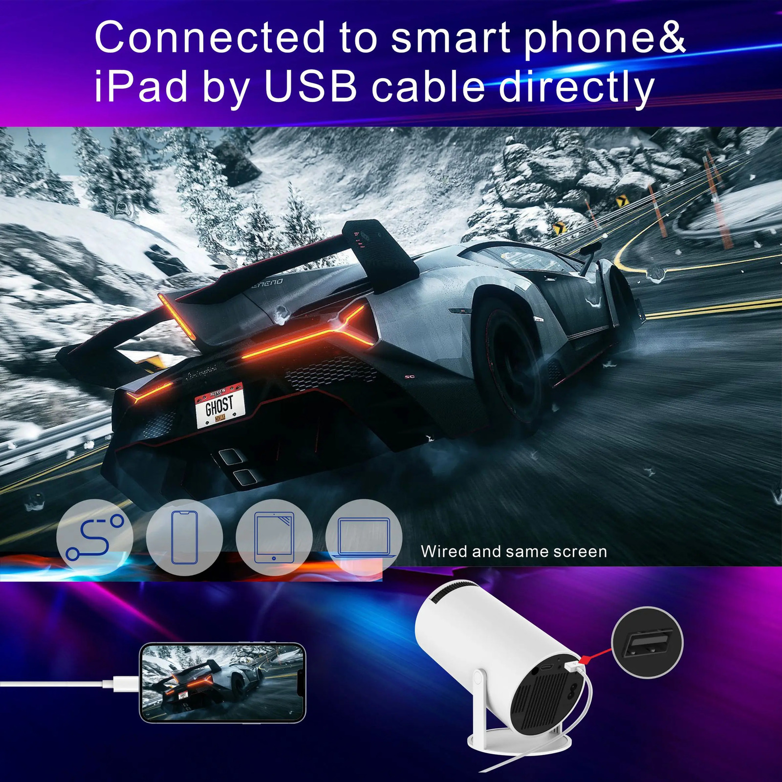 HY300 Android Wifi Smart Portable Projector for Phone 1280 720P Full HD Office Home Theater Video Mini 240110