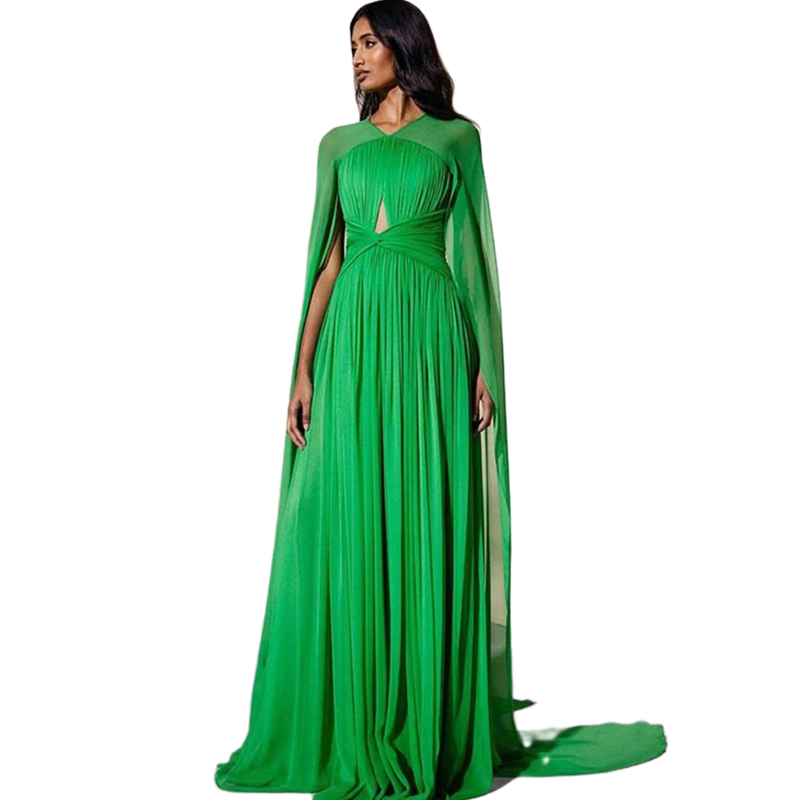 Chiffon Green A Elegant E Evening Dresses With Cape Pleats Simple Modern Dubai Prom Dress For Women Long Special Ocn Gown