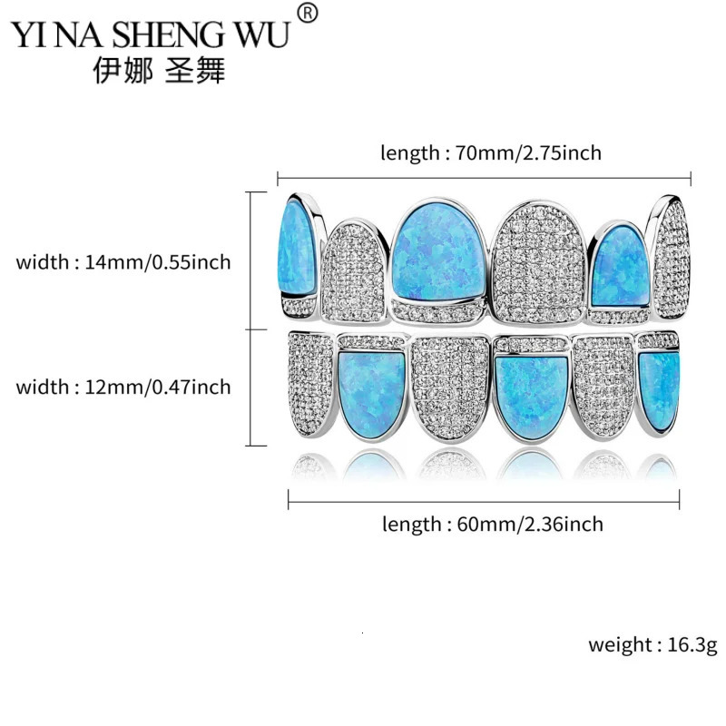 Sky Blue Opal Crystal Teeth For Men Women's Body Jewelry Set Zircon Accessories Hip Hop Dental Grills Piercing Halloween 240109