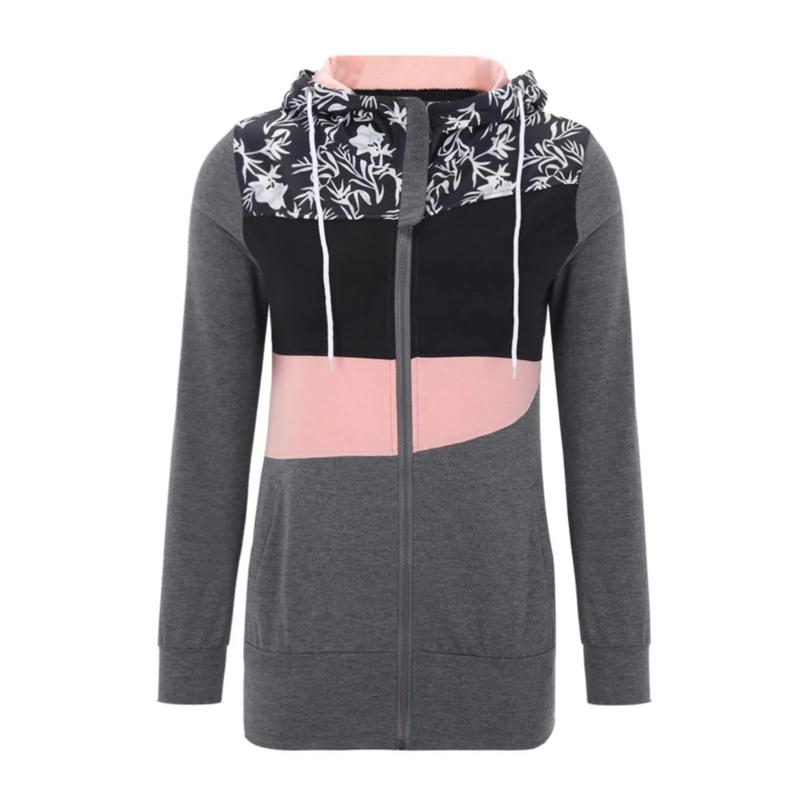 Plus Size Winter Women Jacket Long Sleeve Zipper Hooded Coats Parkas Streetwear Drawstring Pockets Outwear Jackets Chaquetas 240110