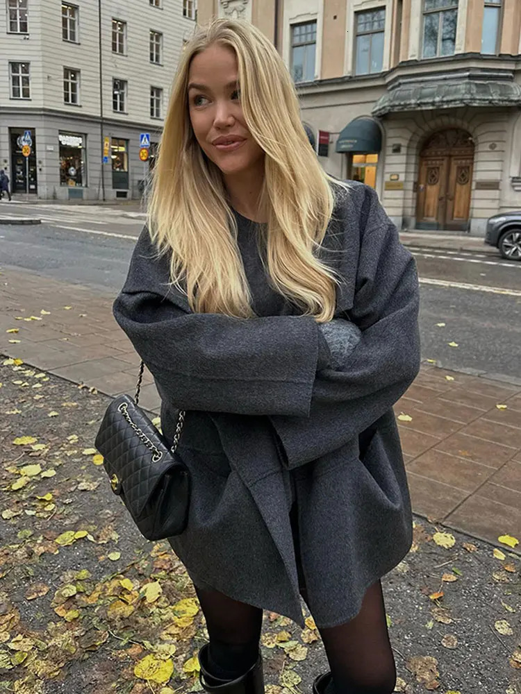 Autumn Fashion Woolen Blends Coats Women Elegant Turndown Collar Long Sleeve Solid Jackets Chic Female Warm Street Overcoat 240110