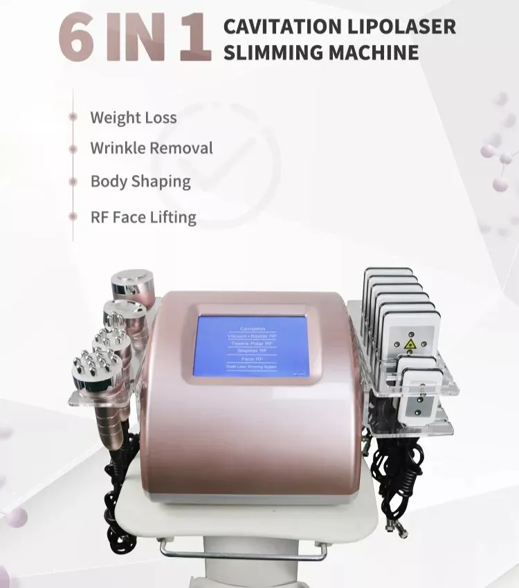 6 in 1 Cavitation & Lipolaser Slimming Machine with 40K Ultrasound & RF Technology - Non-Invasive Fat Removal, Body Shaping & Skin Tightening for Home