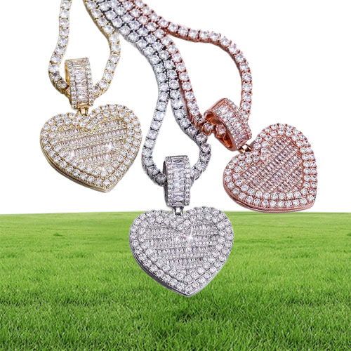 Designer Heart Necklace Mens Hip Hop Jewelry Iced Out Pendant Diamond Clamshell Po Frame Pendants Luxury Charms Bling Gold Silver
