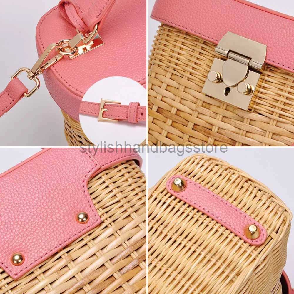 Shoulder Bags Ladies Leather Strap Single-shoulder Crossbody Bag Handmade Fashion Natural Woven Round Rattan Handbagsstylishhandbagsstore