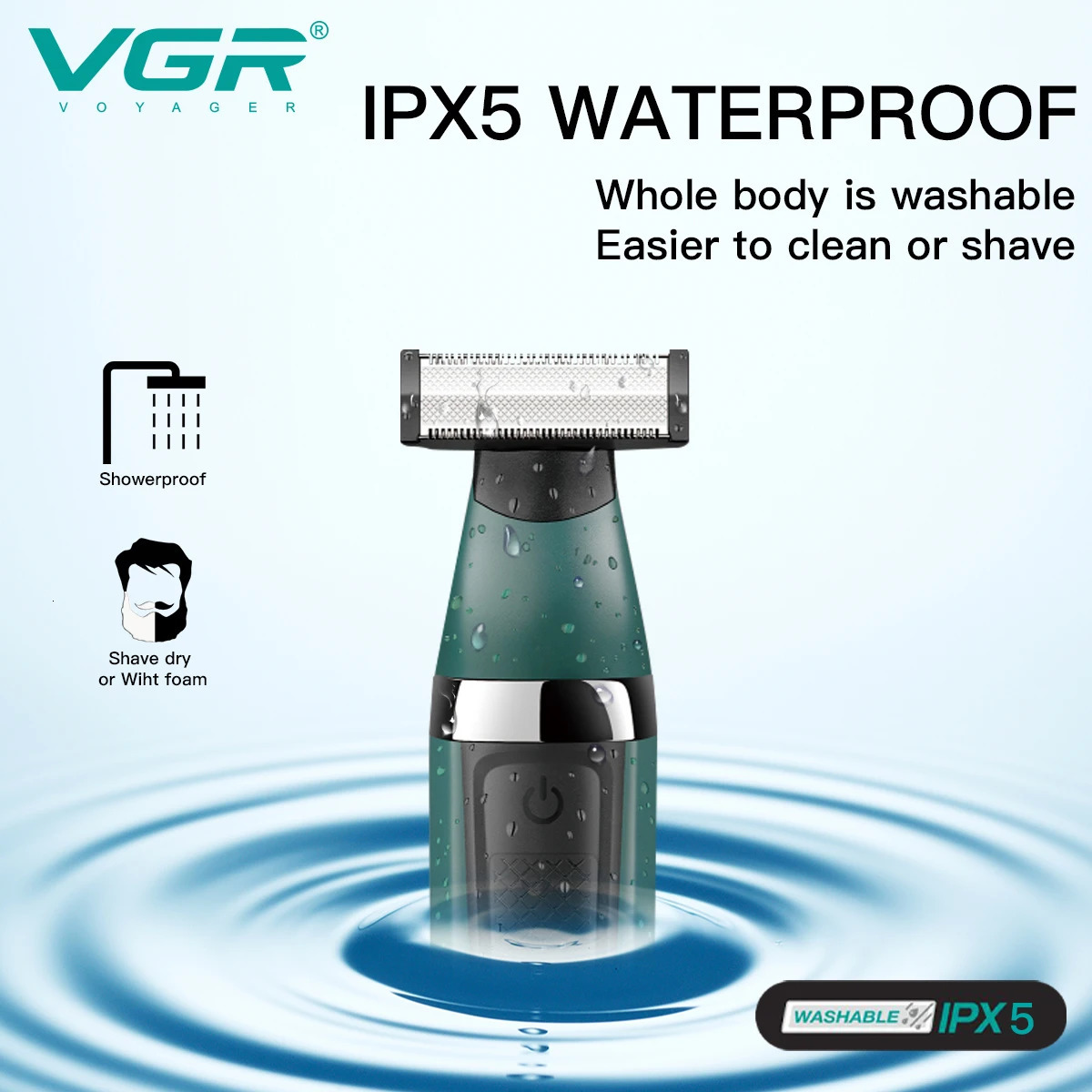 VGR Beard Shaver Professional Beard Razors Waterproof Hair Cutting Machine Dual-Sided Blades Shaving Machine for Men V-393 240110