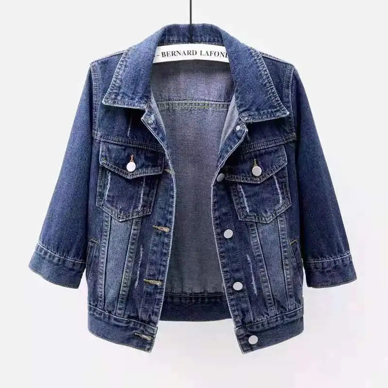Denim Jacket Women 2023 Three Quarter Sleeves Jean Woman Comfortable Coat Chaqueta Vaquera Mujer Veste Jeans Femme 240109