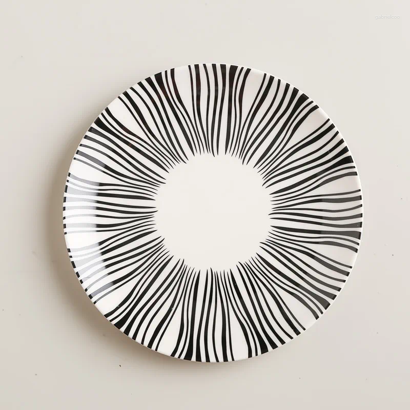 Plates Nordic Tableware Geometric Patterns 8/10 Inch Ceramic Dinner Plate Dish Porcelain Dessert Dinnerware Cake Patterned steak plate and pasta plate