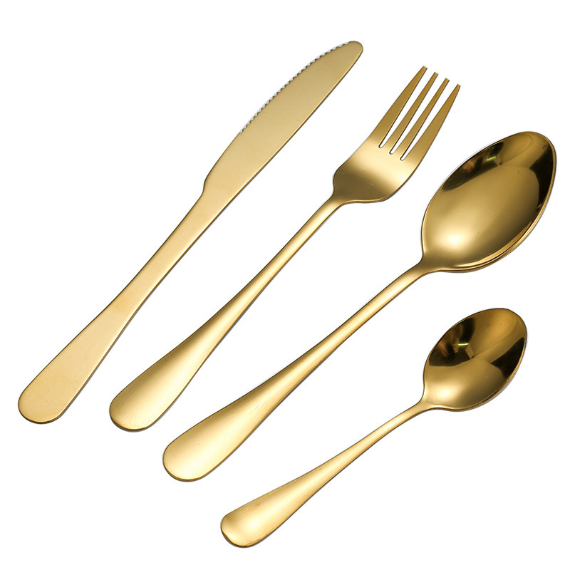 4Pcs/Set Gold Flatware Set Stainless Steel Silverware Cutlery Set Tableware Western Dinnerware Golden Fork Spoon Knife Steak Kitchen Utensil W0167
