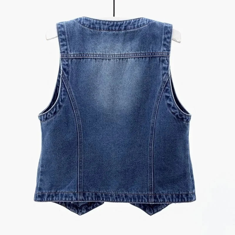 Fashion Denim Vest Female Streetwear V Neck Women Summer Large Size Waistcoat Jeans Tops Sleevless Jacket Chaleco Mujer 6XL 240109