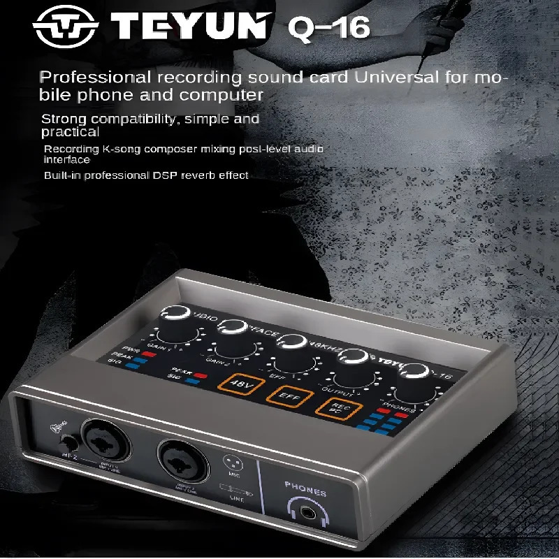 TEYUN Q22 Q16 Audio Interface Professional Portable Sound Card USB Computer Arranger Live For Studio Recording 240110