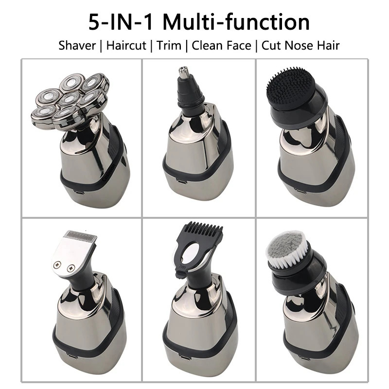 5 IN 1 4D Men's Rechargeable Bald Head Electric Shaver 7 Floating Cutter Beard Nose Ear Hair Trimmer Men Cleaning Brush 240110