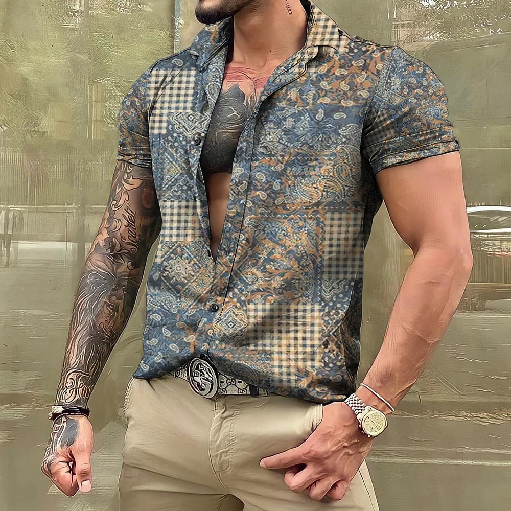Hawaiian Shirt Vintage Oversized Men's Clothing Ethnic Style Printed Shirts Casual Streetwear Short Sleeve Tops Mens Loose Dazn 240109