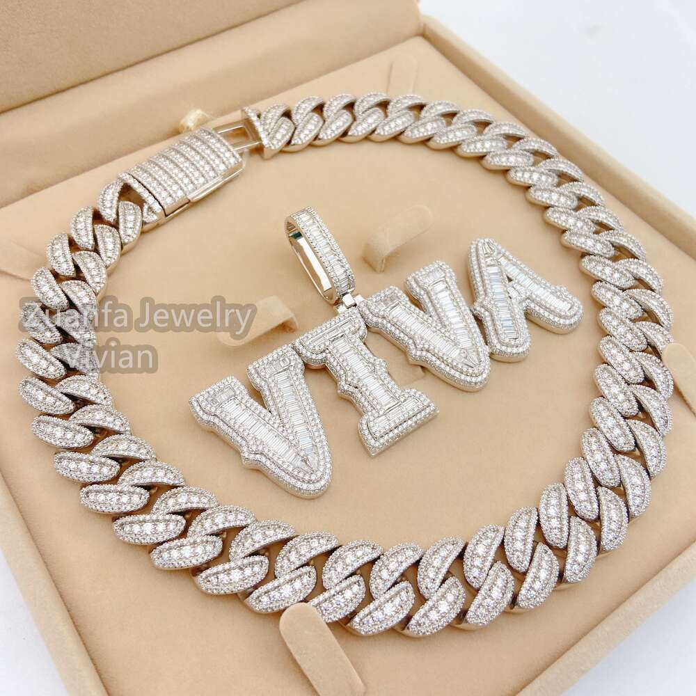 Hip Hop Bling Jewelry Iced Out Moissanite Sterling Silver Cuban Link Chain Custom Name Letter Pendant Necklace