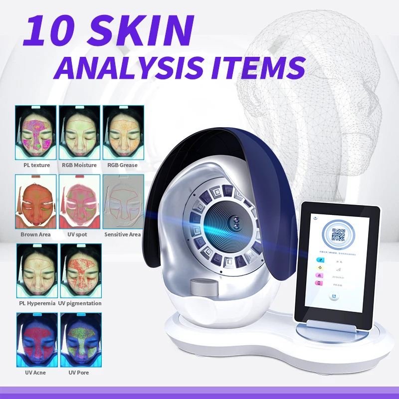 Accurate Non-radiative 3D Anatomy Illustration Skin Composition Analysis Magic Mirror for Acne Wrinkle Pigment Moisture 10 Spectrum Analyzer Face Scan