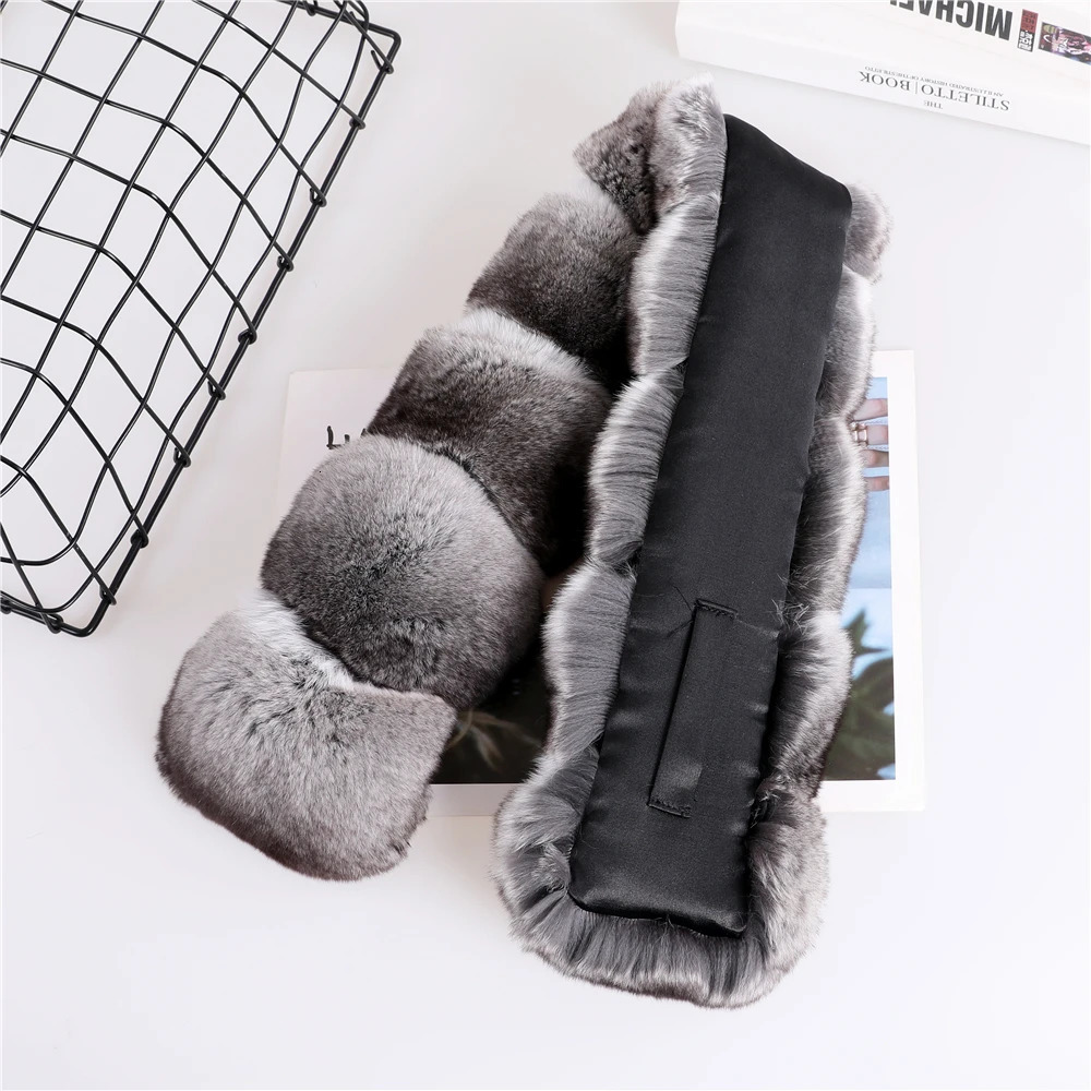 Unisex 100% Real Chinchilla Fur Scarf Scarves Lady Wraps Scarfs Natural Color Extrmely Soft Clips Neck Warmer Neckcheif 240110