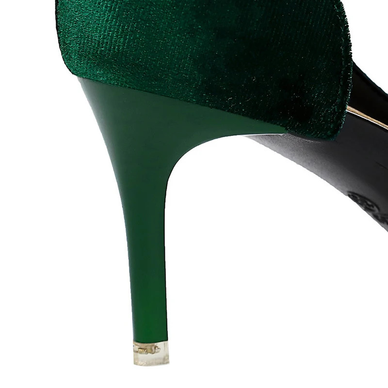 Western Style Fashion Simplicity Party Women Shoes 7cm Thin High Heels Shallow Pointed Toe Side Hollow Velvet Ladies Pumps Green 240110