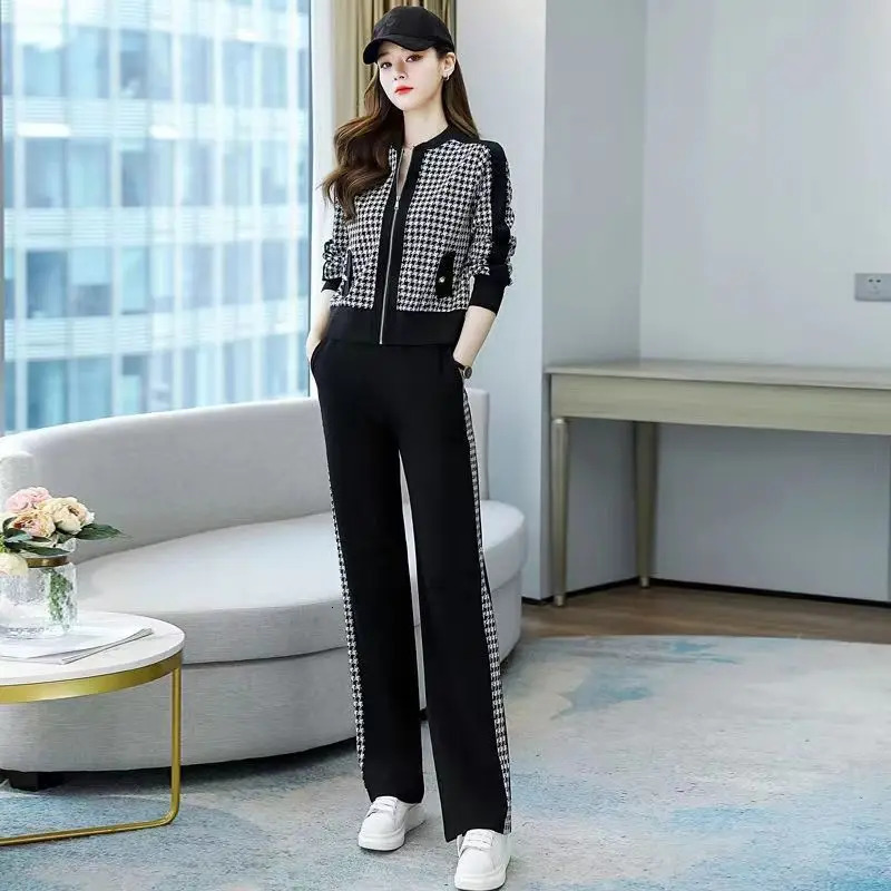Spring and Autumn Korean Fashion Leisure Sports Suit Elegant Women's Two-piece Set with Western Temperament 240110