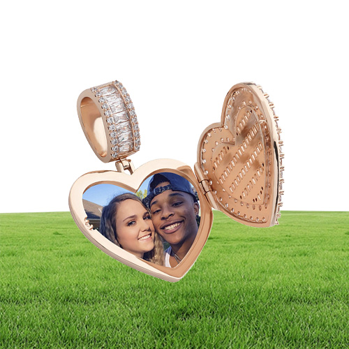 Designer Heart Necklace Mens Hip Hop Jewelry Iced Out Pendant Diamond Clamshell Po Frame Pendants Luxury Charms Bling Gold Silver