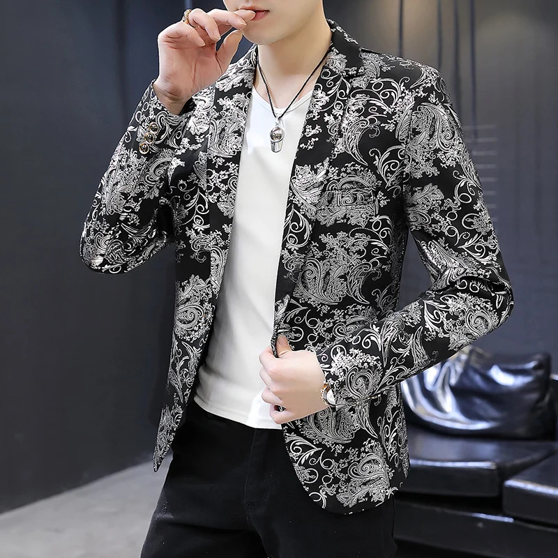 Men's Blazer Selling Floral Print Fashion Business Casual Coat Men's Slim Suit Jacket Large Size Banquet Wedding Party Dress 240110