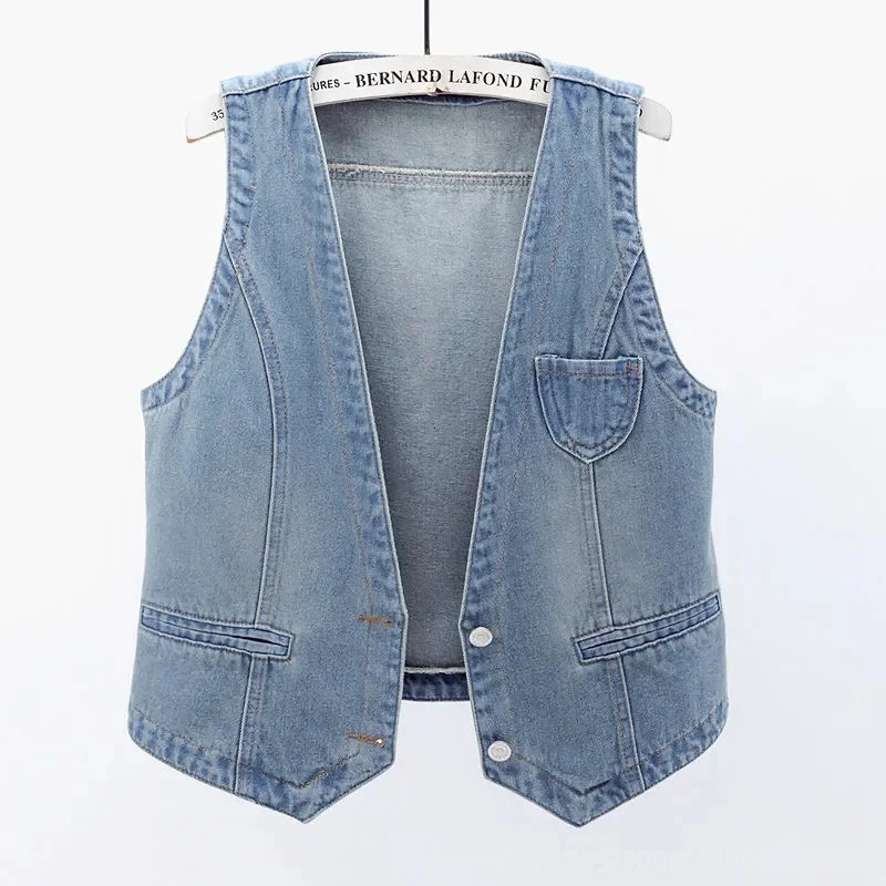 Fashion Denim Vest Female Streetwear V Neck Women Summer Large Size Waistcoat Jeans Tops Sleevless Jacket Chaleco Mujer 6XL 240109