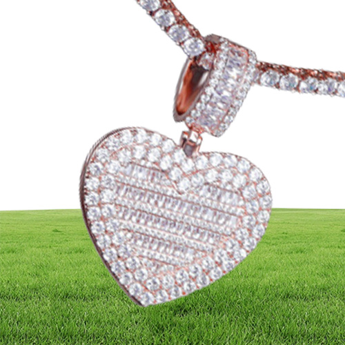 Designer Heart Necklace Mens Hip Hop Jewelry Iced Out Pendant Diamond Clamshell Po Frame Pendants Luxury Charms Bling Gold Silver