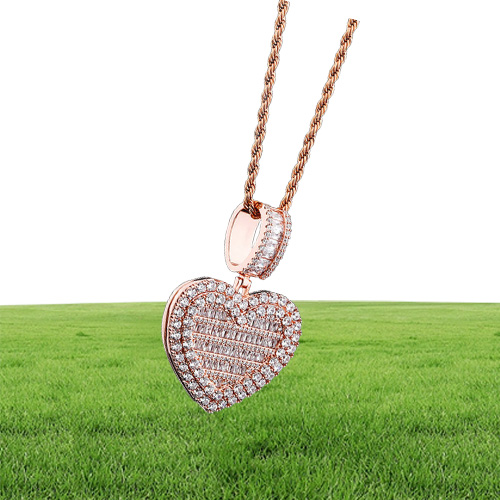 Designer Heart Necklace Mens Hip Hop Jewelry Iced Out Pendant Diamond Clamshell Po Frame Pendants Luxury Charms Bling Gold Silver