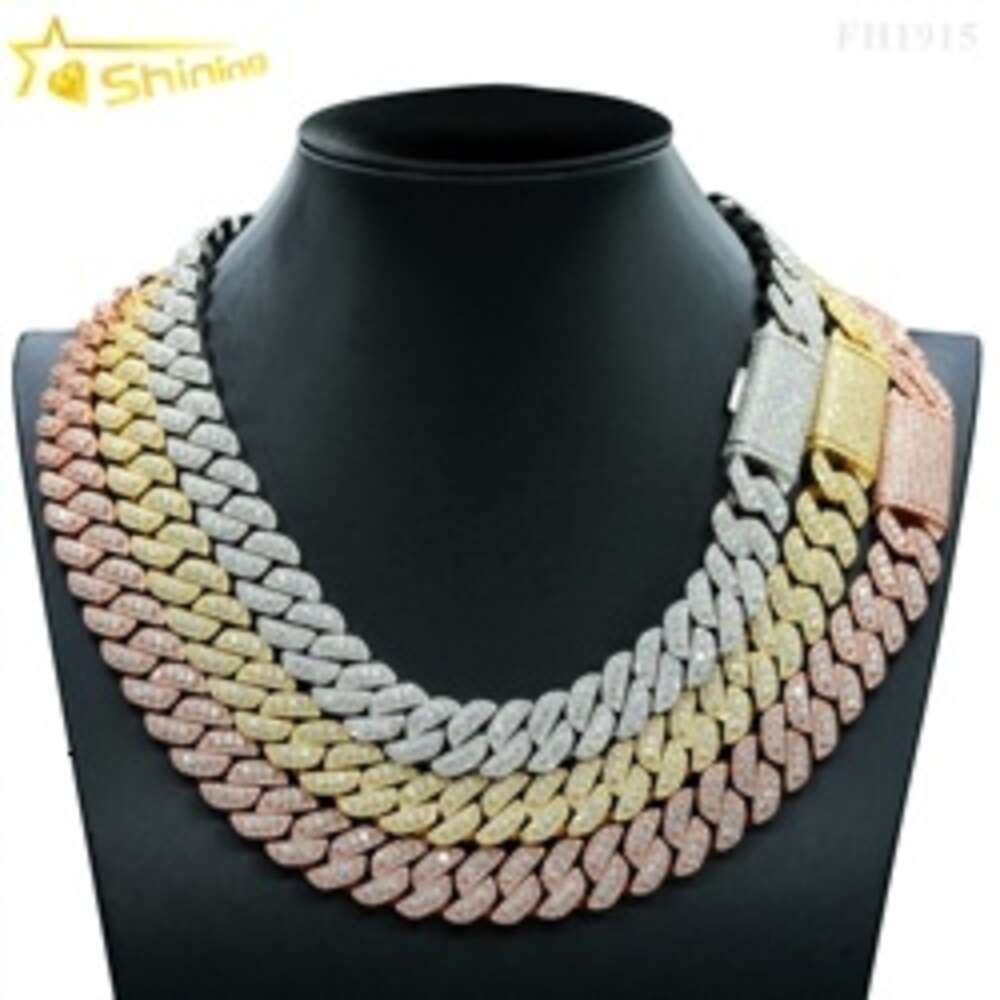 Fine Jewelry Hip Hop Gold Plated 925 Silver 12mm 15mm 18mm Vvs Moissanite Diamond Cuban Link Chain Iced Out