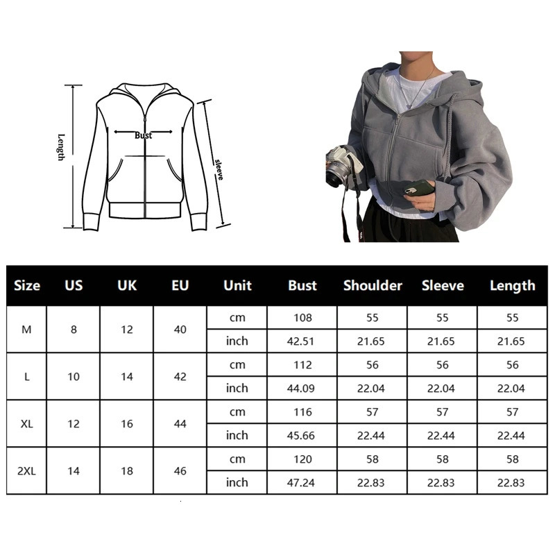 Korea Women Hoodies Autumn Retro Solid Color Zip Up Oversized Sweatshirts Harajuku Korean Version Long Sleeve Hooded Jacket Coat 240110