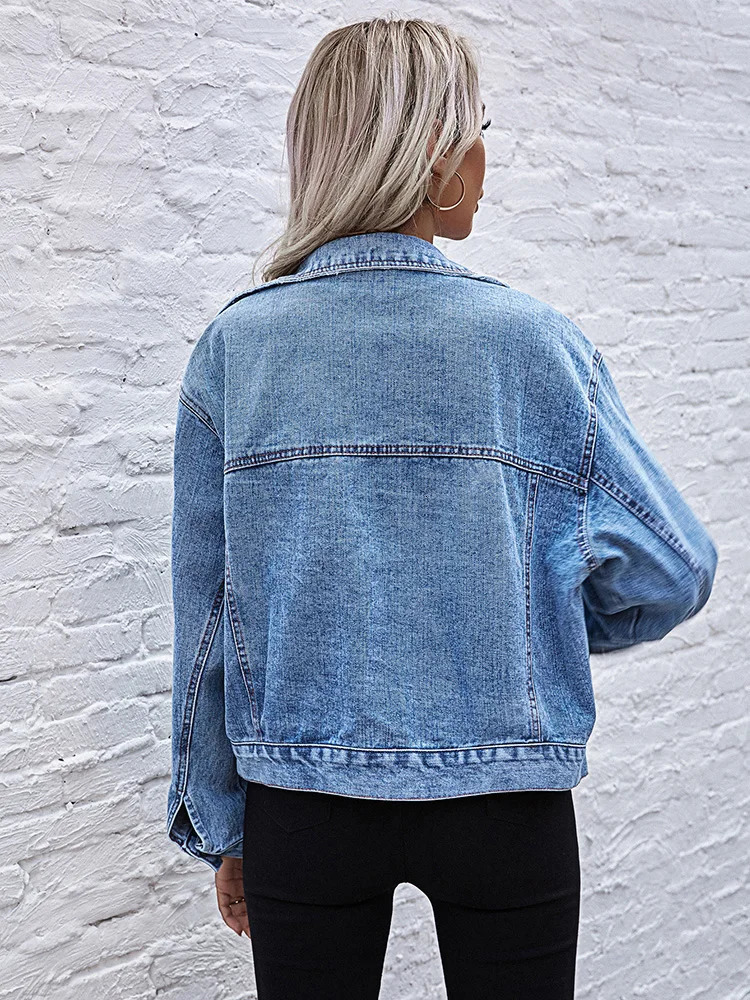 Benuynffy Turndown Collar Loose Denim Jacket Women Spring And Autumn Single Breasted Female Outwear Casual Jean Coats Jackets 2109