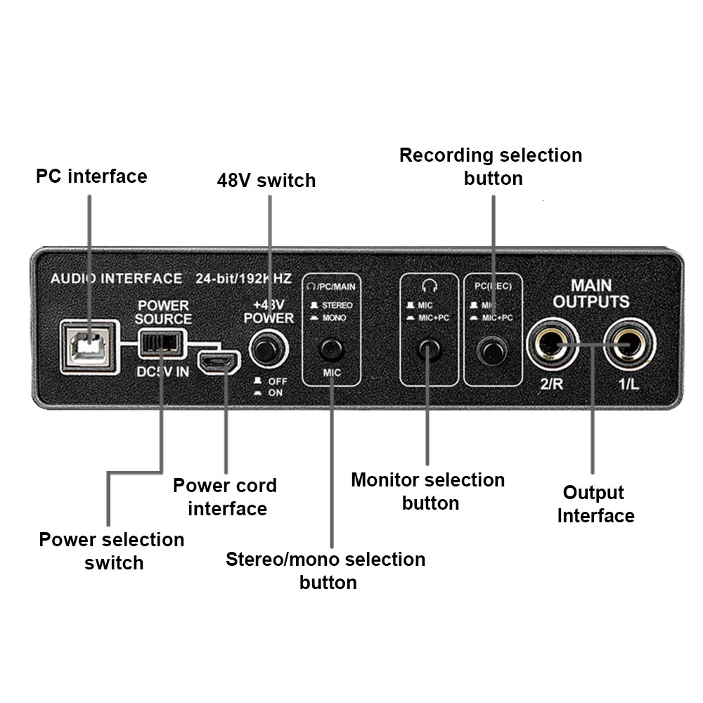 TEYUN Q22 Q16 Audio Interface Professional Portable Sound Card USB Computer Arranger Live For Studio Recording 240110