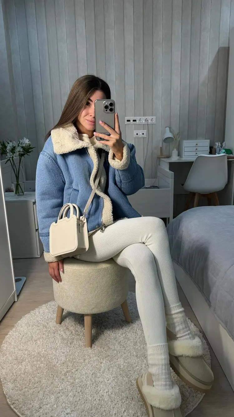 Lapel Lambs Wool Denim Women Cropped Jacket Casual Thicken Long Sleeve Zipper Coat Autumn 2023 Fashion Vintage Fleece Lady Top 240109